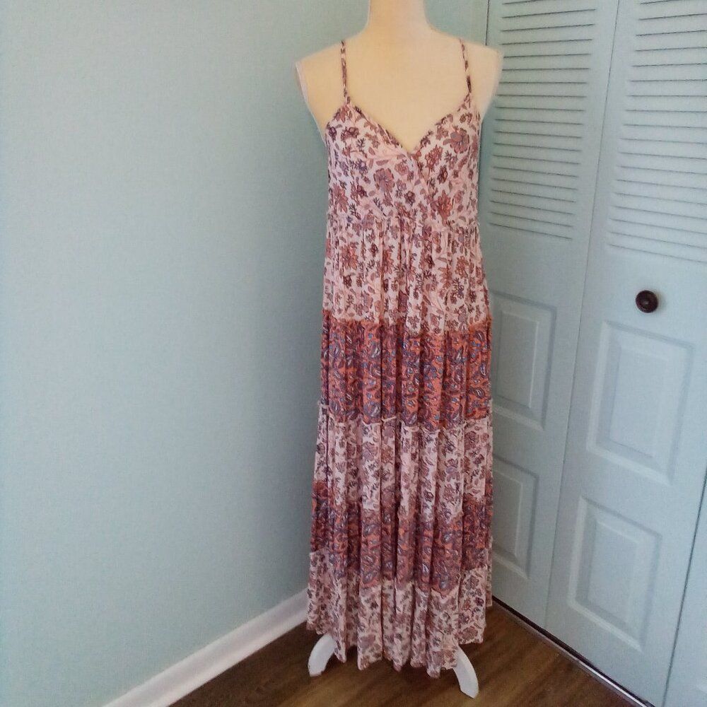 ANGIE BOHO TIERED RUFFLES STRAPPY BACK CREAM PINK ORANGE BLUE CROSSOVER CHEST SM